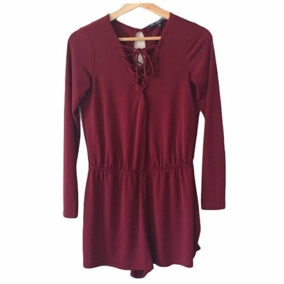 One Clothing Red Long Sleeve Lace Up Romper S - Picture 1 of 4